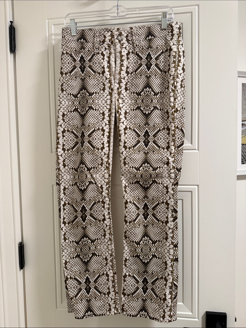 J. Crew Brown and White Snake-Print Wide-Leg Pants